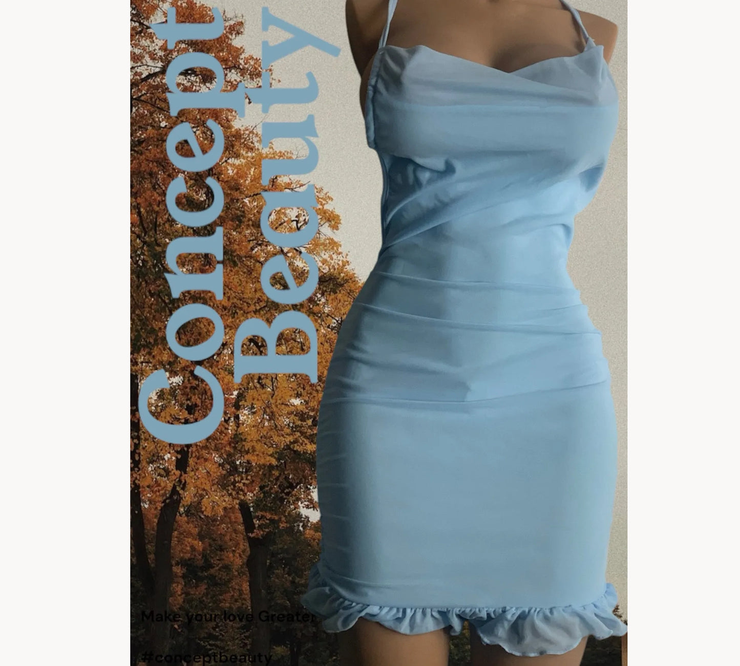 Himmelblaues rückenfreies Kleid – Frissons Pastel