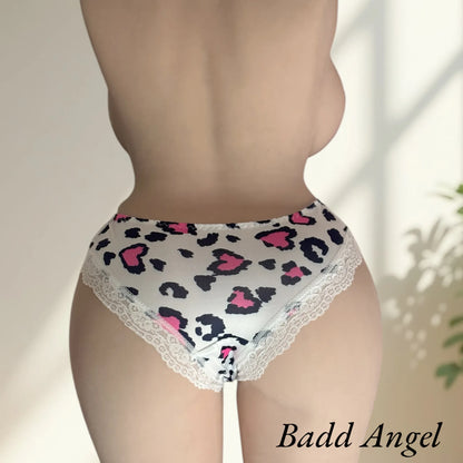 Badd Angel wearing panties leopard pink and white lingerie back view