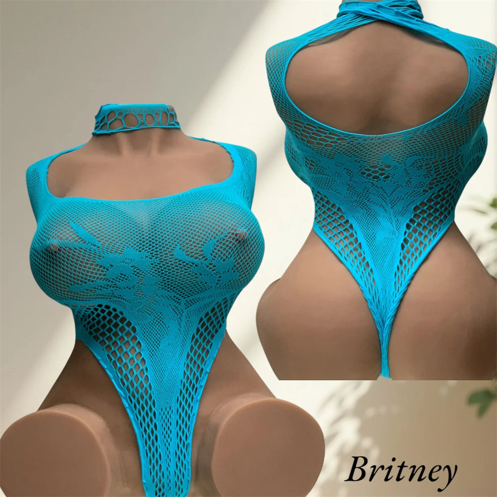 Britney in sexy blue fishnet lingerie