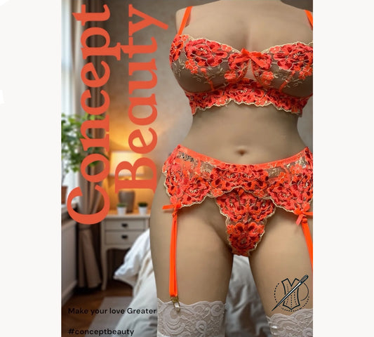 3-teiliges Dessous-Set, Burning Embrace – Fiery Lace