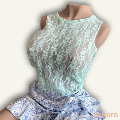 Crop Top Dentelle Vert d’Eau – Voile Sensuel