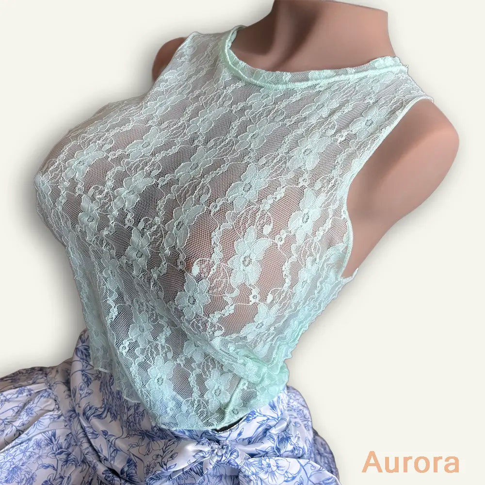Crop Top Dentelle Vert d’Eau – Voile Sensuel