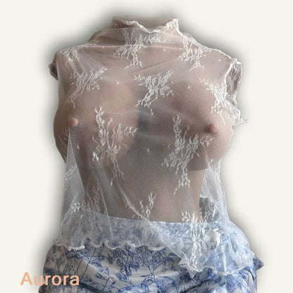 Haut Transparent Dentelle Blanche